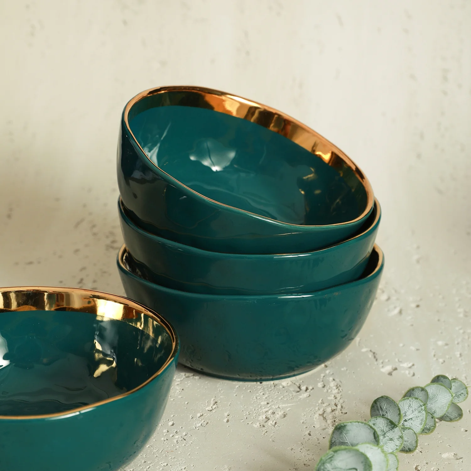 Stone Lain Florian 32-Piece Dinnerware Set Porcelain, Green - Image 6