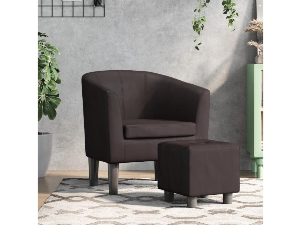 Sillón con taburete cuero sintético marrón