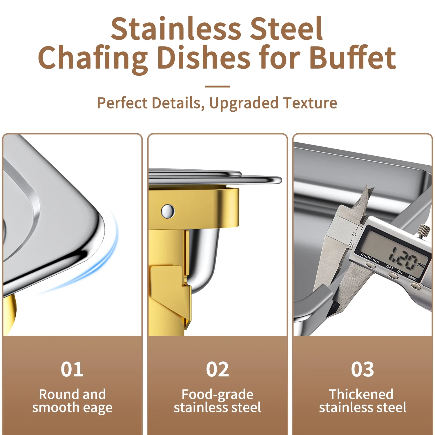 Chafing Dish Buffet Set 4 Pack: TINANA 8QT Stainless Steel Chafing Dishes for Buffet, Chafers and Buffet Warmers Sets for Parties, Events, Wedding, Camping, Dinner-Gold - Image 2