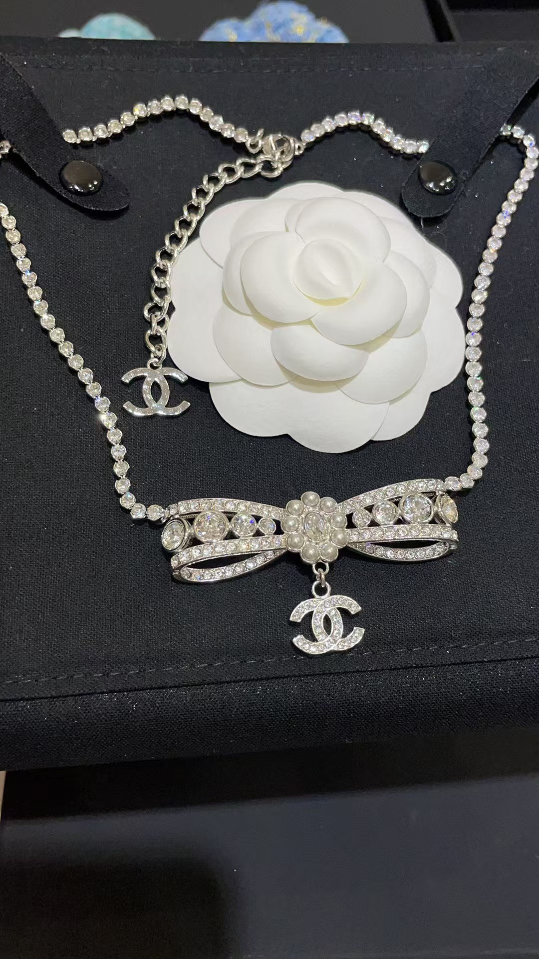 Chanel Rhinestone Strass Bowknot Pendant Necklace - Original Replica Club