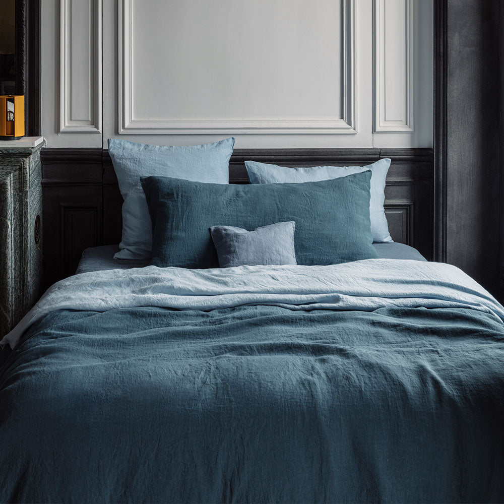 Coussin rectangle en lin lavé - Bleu Pétrole