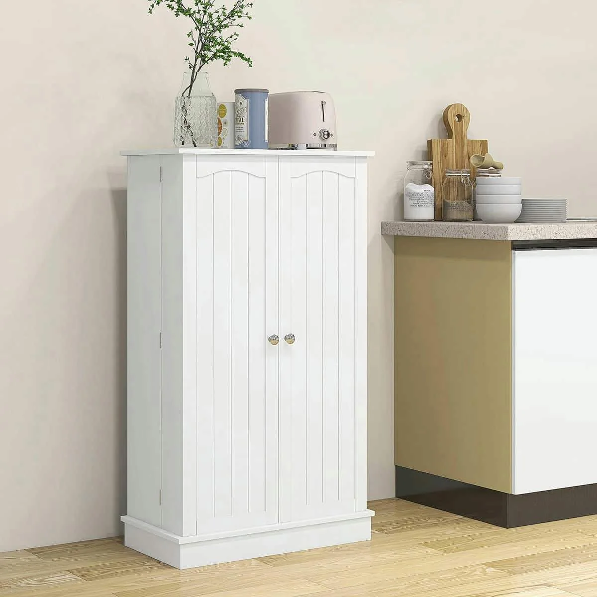 Spaco 17-Tier Kitchen Small Pantry Cabinet with 2 Doors and 6 Adjustable Shelves, Cabinet Pantry, Freestanding 5-Tier Shelving Pantries for Kitchen Storage, Gray - Image 43
