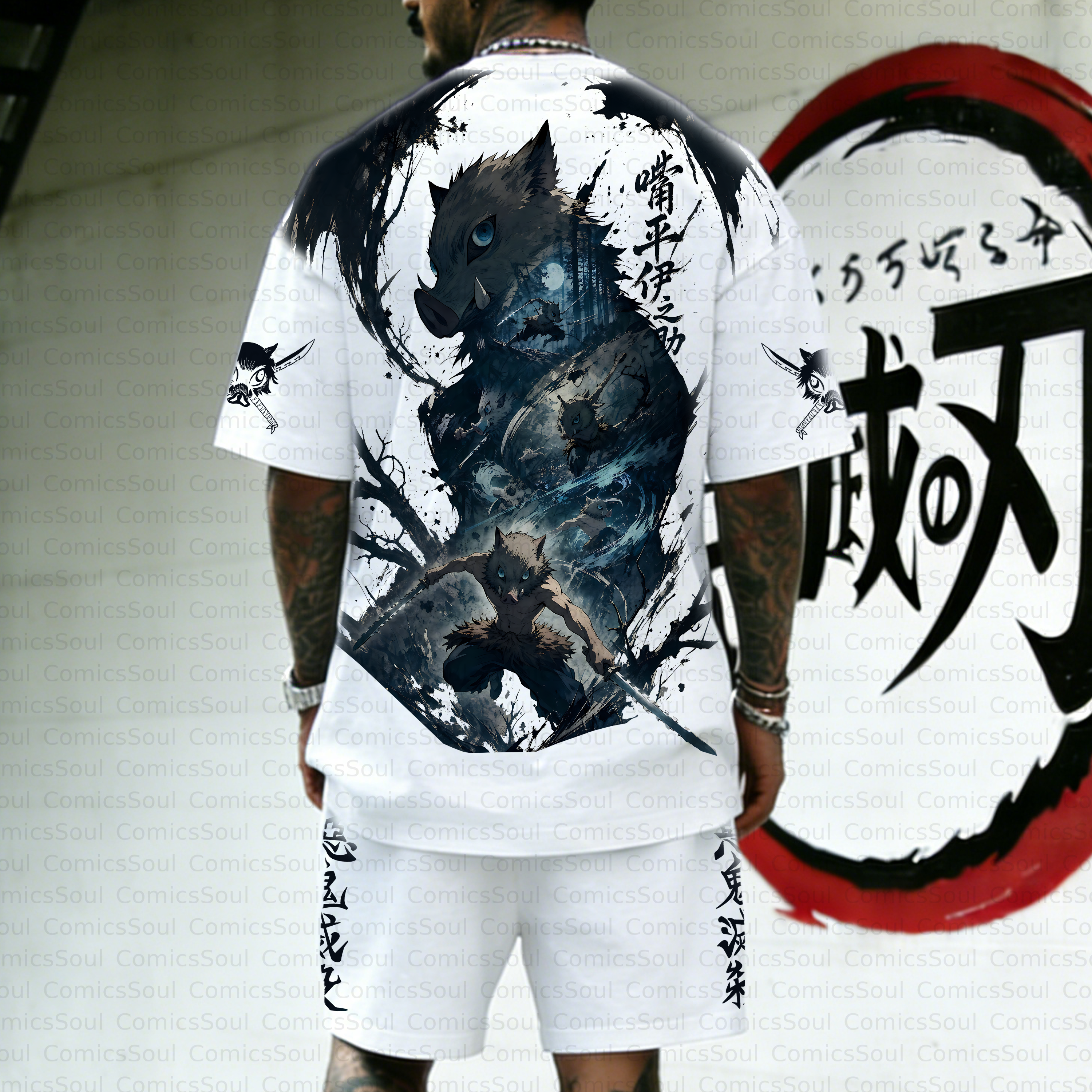 Unisex Anime Inspired Vintage T-shirt& Shorts 2 Pieces Set