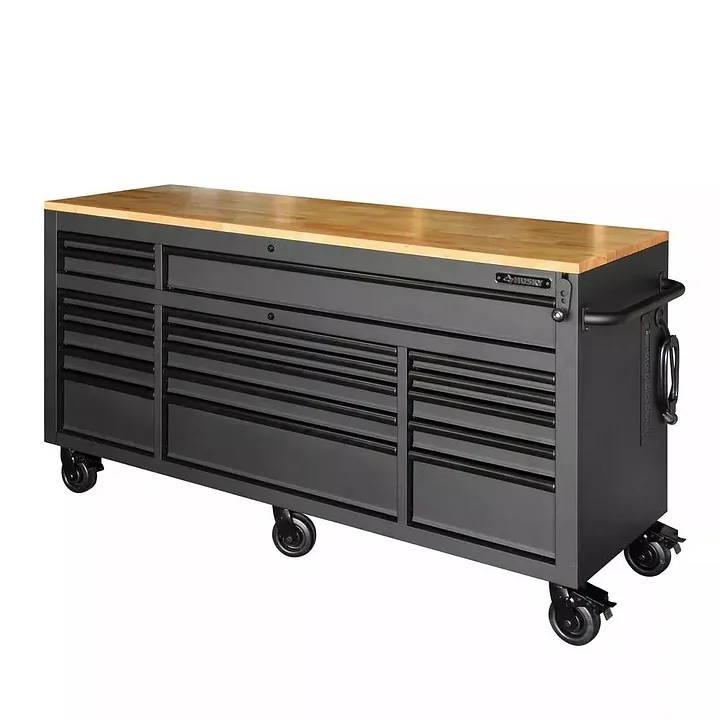 WAYFAIR HEAVY-DUTY 72 IN. W 18-DRAWER, DEEP TOOL CHEST MOBILE WORKBENCH IN MATTE BLACK WITH ADJUSTABLE-HEIGHT HARDWOOD TOP