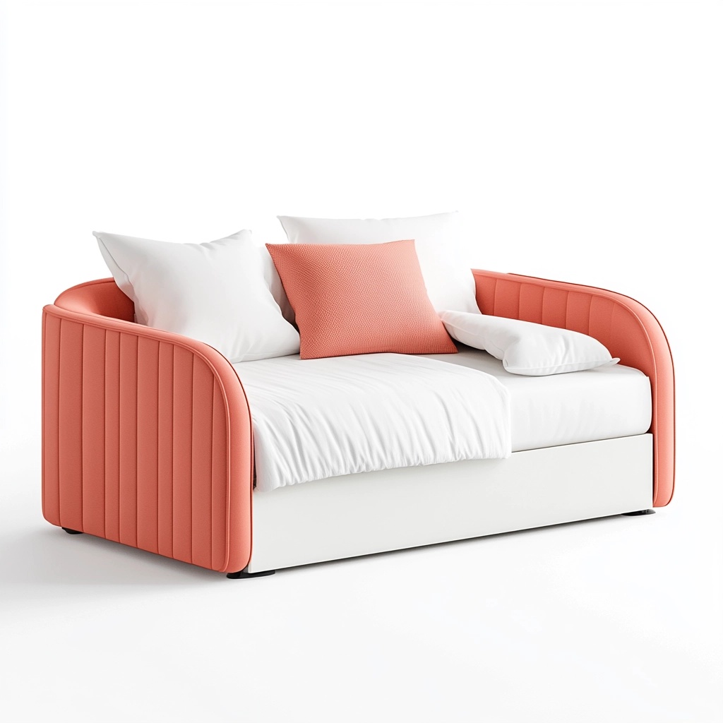Sofá cama de cuero sintético coral para sala moderna