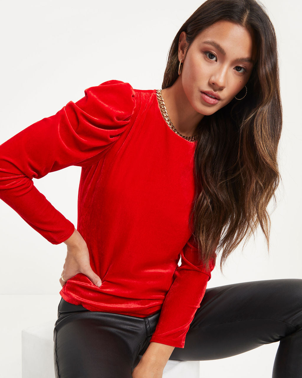 Be Still My Heart Velvet Puff Sleeve Top - Red - Se7enfashion