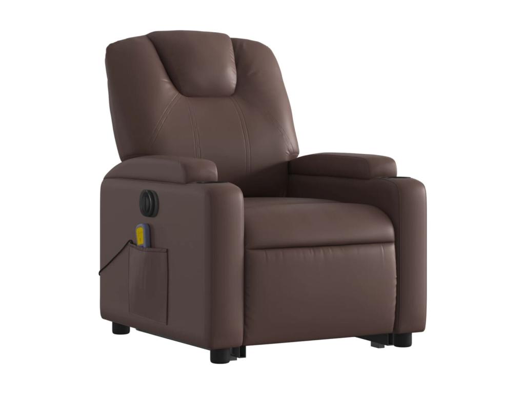 Sillón de masaje elevable eléctrico cuero sintético marrón
