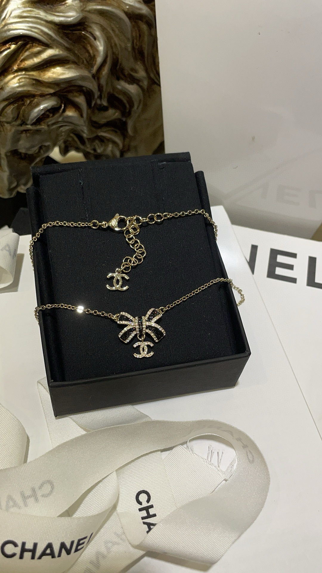 Chanel Black Bow CC Pendant Necklace and Bracelet - Original Replica Club
