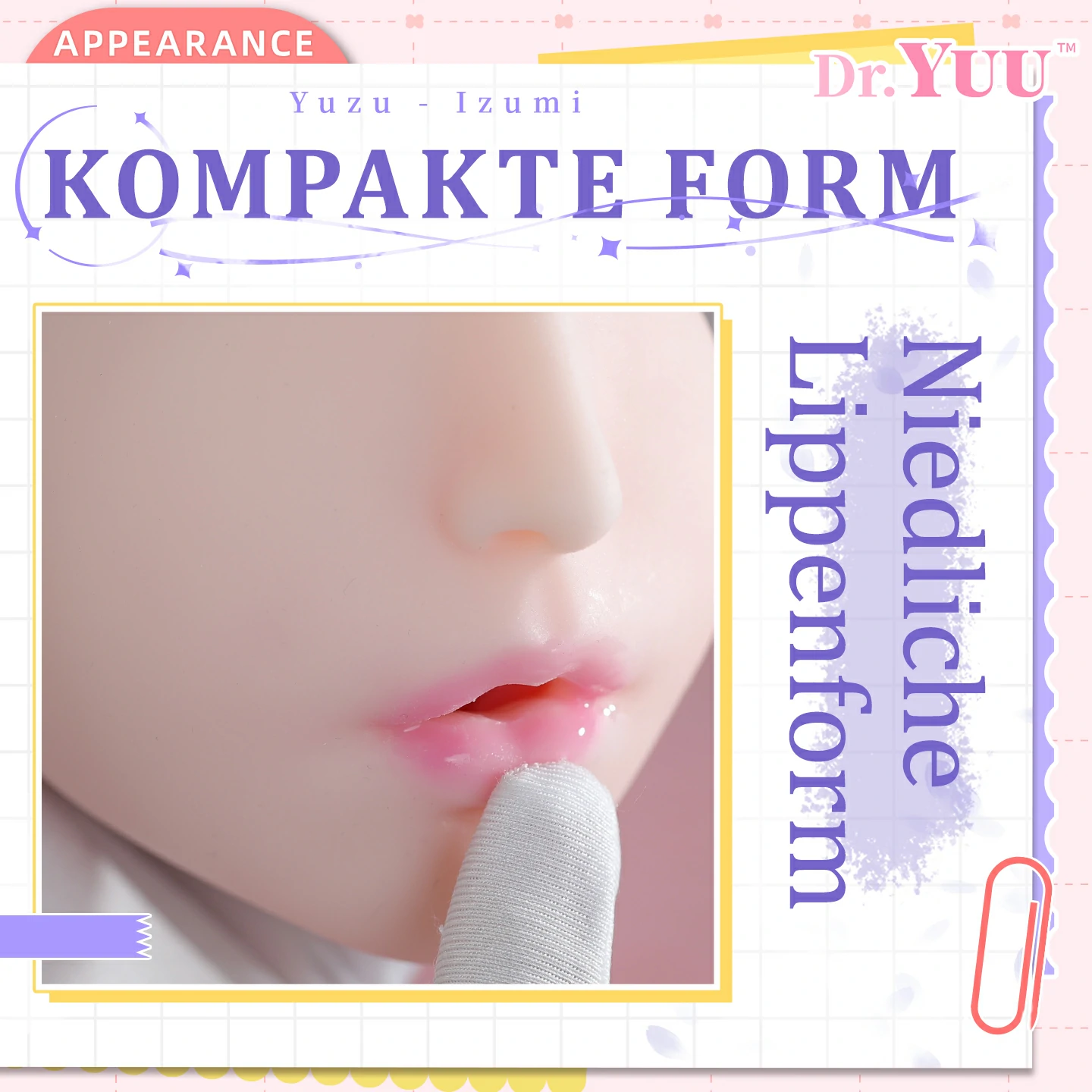 Kompakte Yuzu Mundform mit niedriger Lippenöffnung und realistisch glänzender Oberfläche