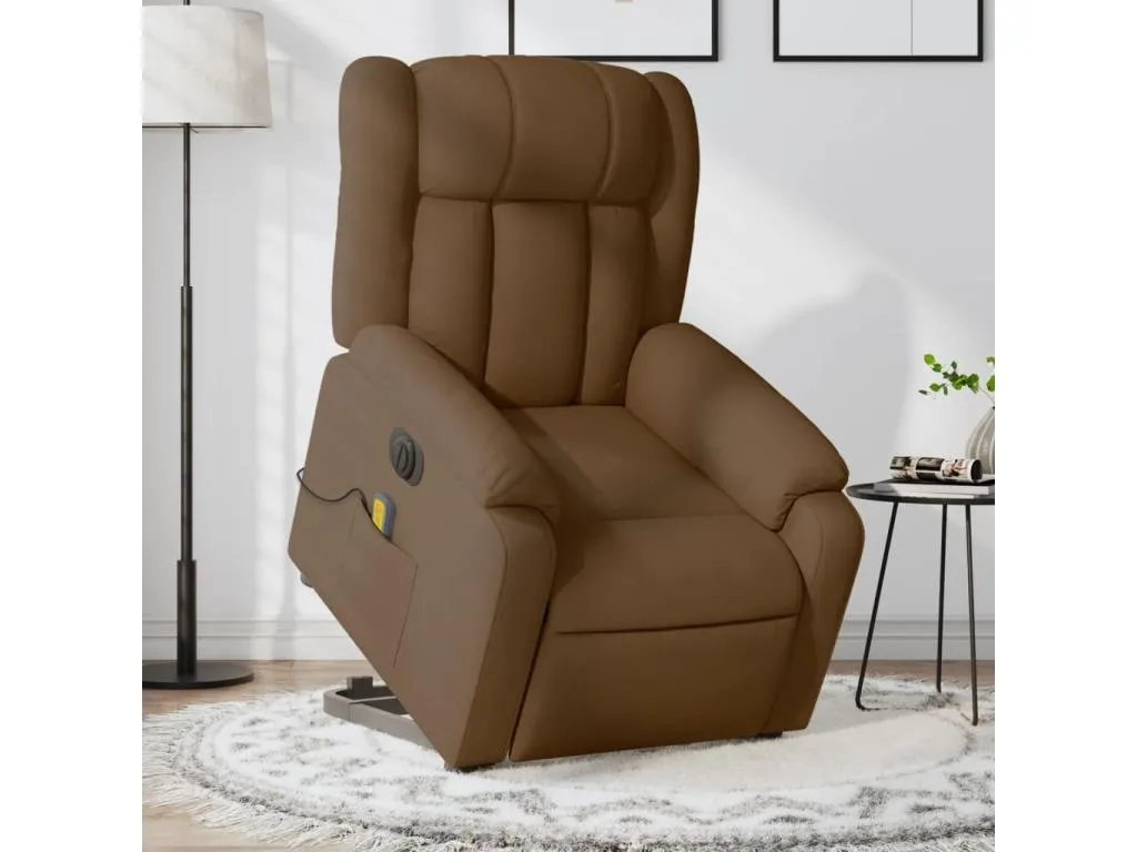 Sillón de masaje eléctrico reclinable elevable tela marrón