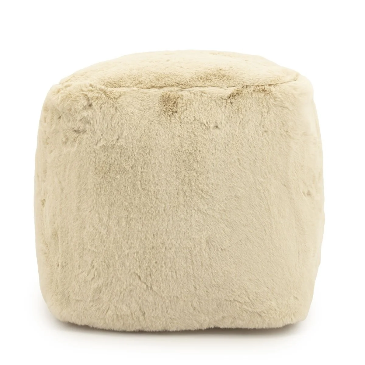 Round linen pouf ottoman in warm beige 45 cm diameter removable cover