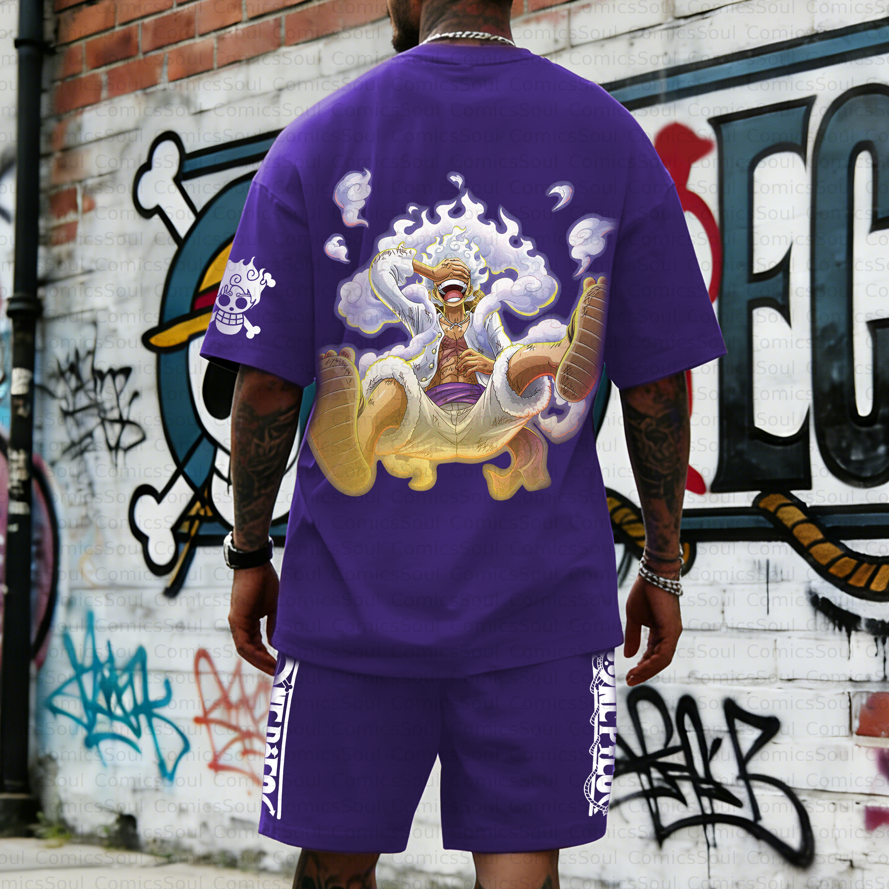 Unisex Anime Inspired Vintage T-shirt& Shorts 2 Pieces Set