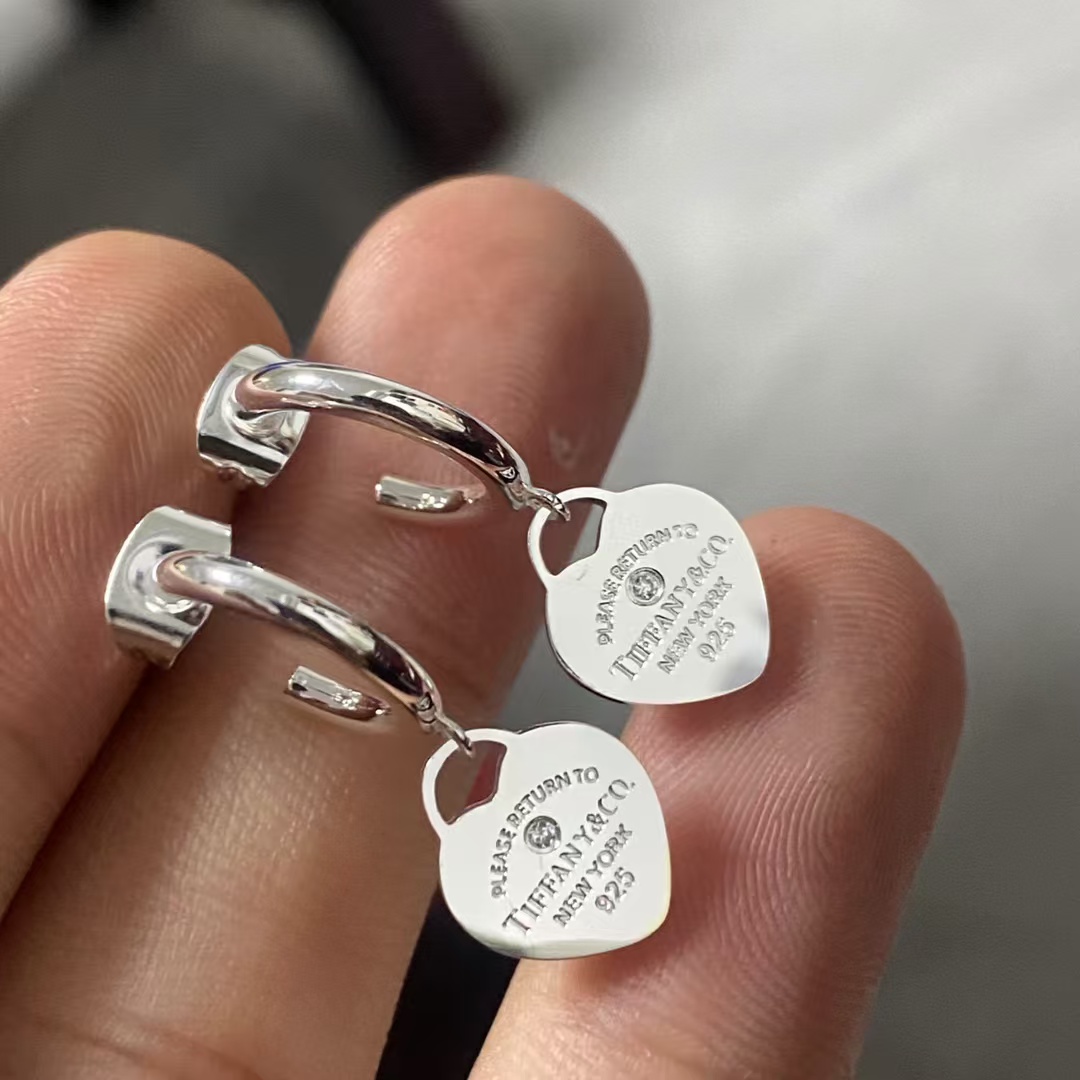 Tiffany Heart Drop Hoop Earrings - Original Replica Club