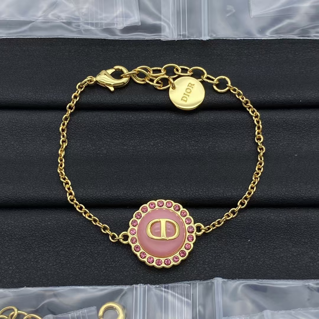 Dior Petit CD Pink Diamond Paved Gold-Finish Bracelet - Original Replica Club