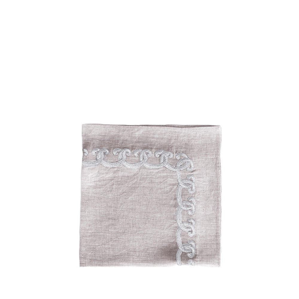SERVIETTE DE TABLE BRODÉE RINCEAUX - LIN MÉTALLISÉ, BRODÉ ARGENT, CARRÉ