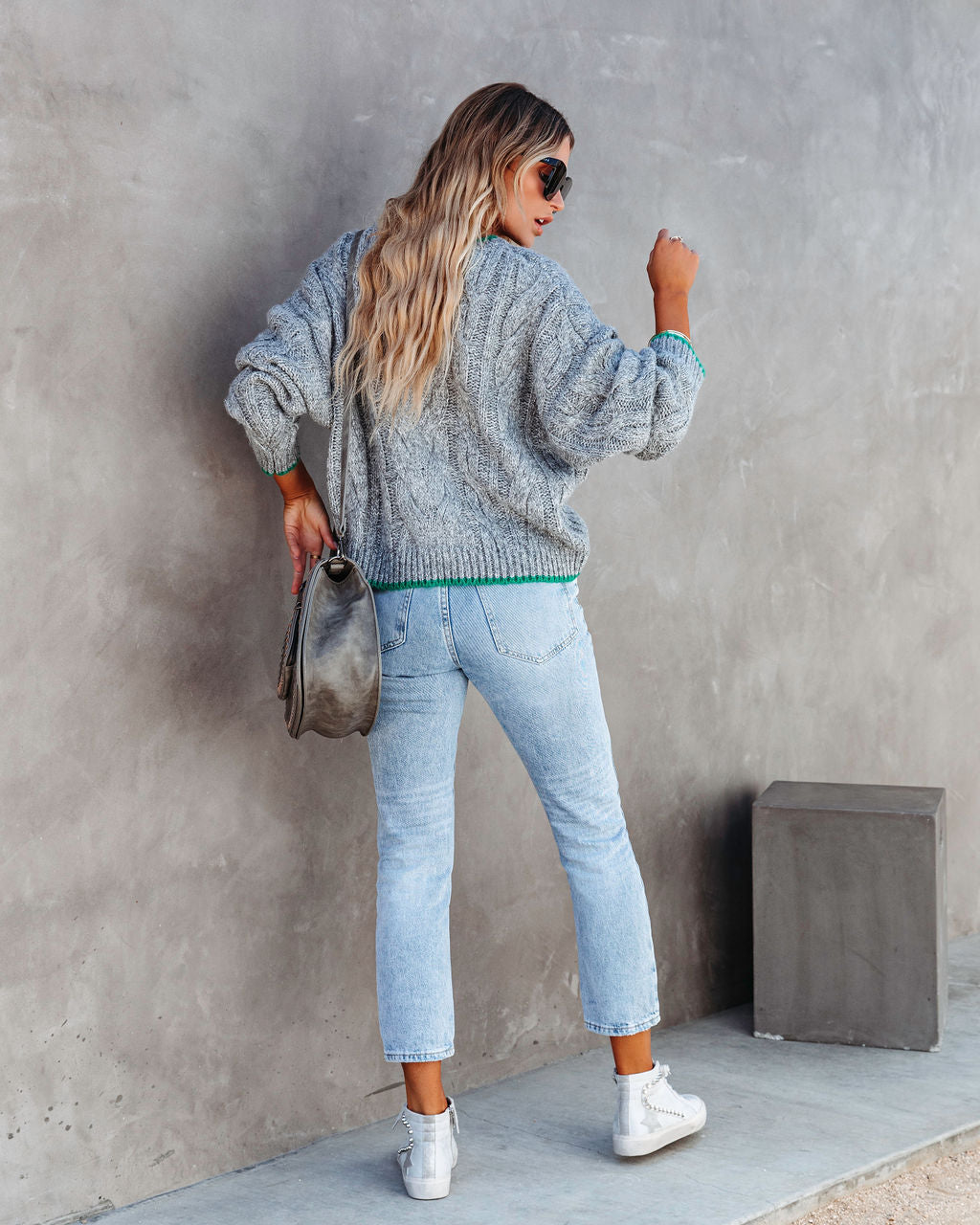 Chicago Strolls Cable Knit Sweater - Grey - Se7enfashion