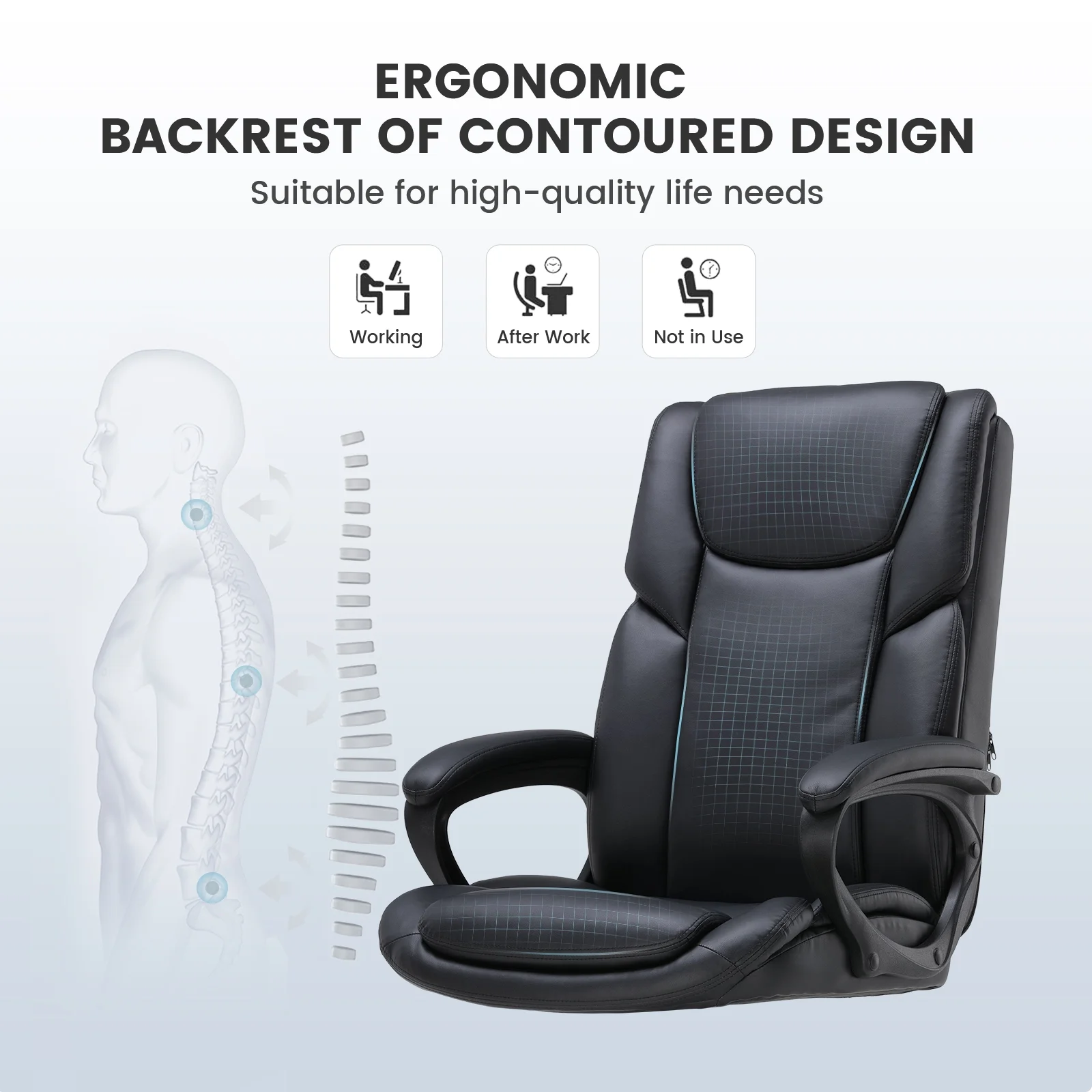 Mainstays Executive Ergonomic High Back Leather Home Office Desk Chair, Black - Image 16