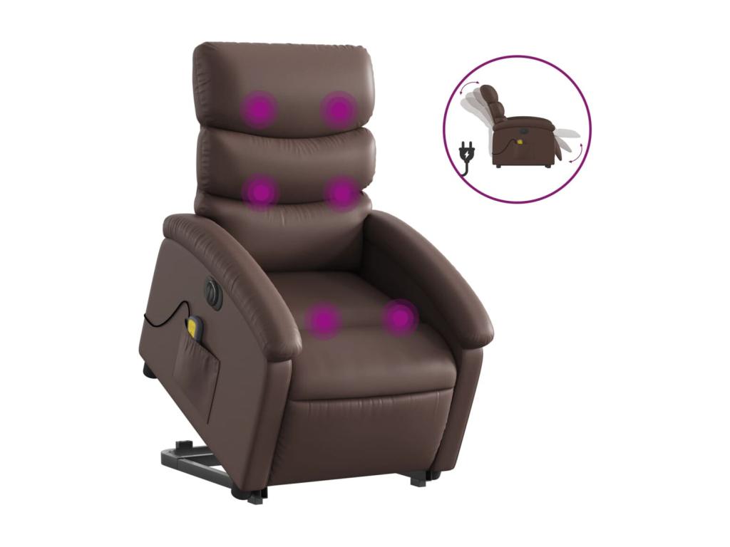 Sillón de masaje elevable eléctrico cuero sintético marrón