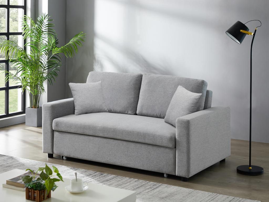 Sofá cama de 3 plazas de tela gris claro