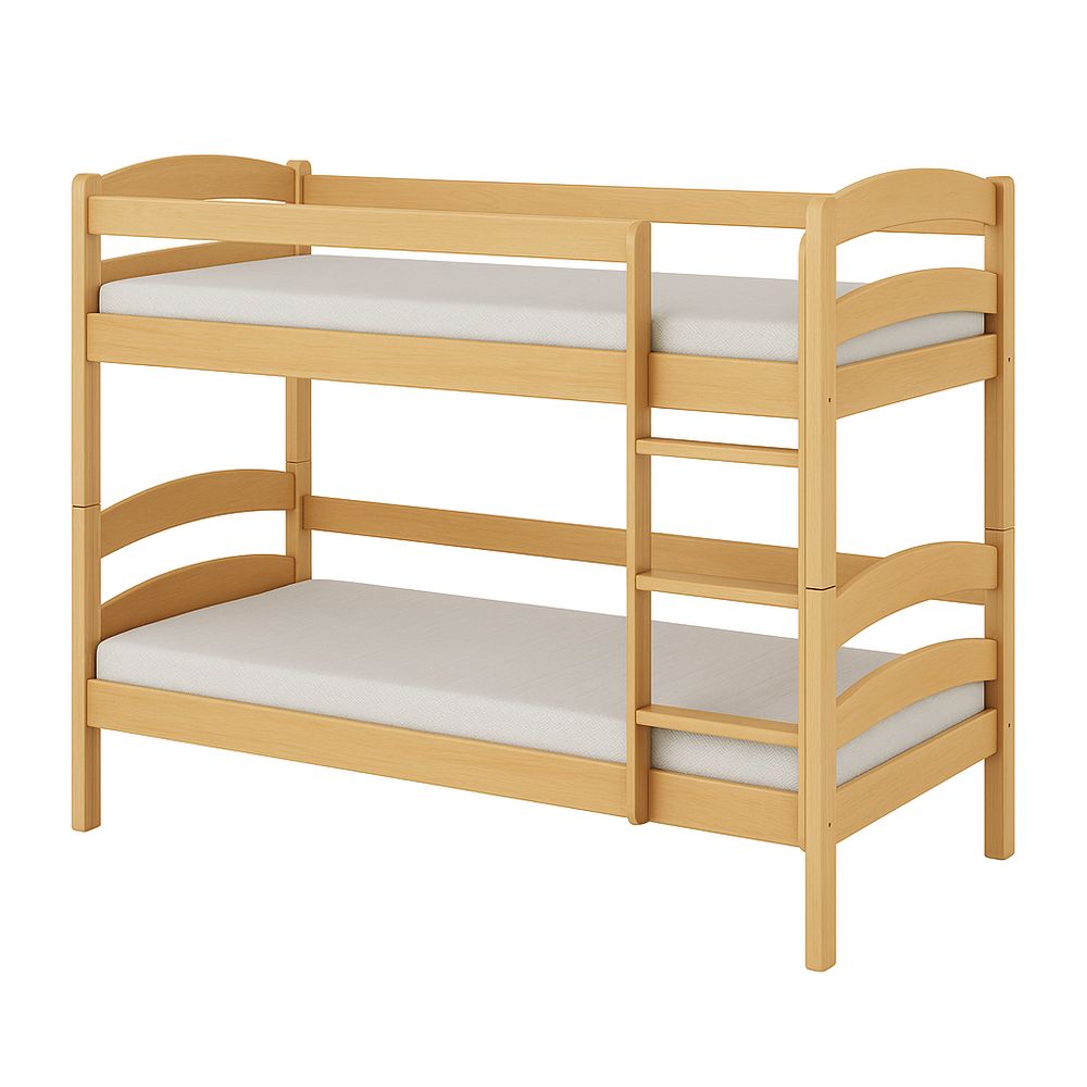 Cama litera de madera natural con escalera, diseño moderno y funcional, ideal para espacios reducidos, resistente y durable