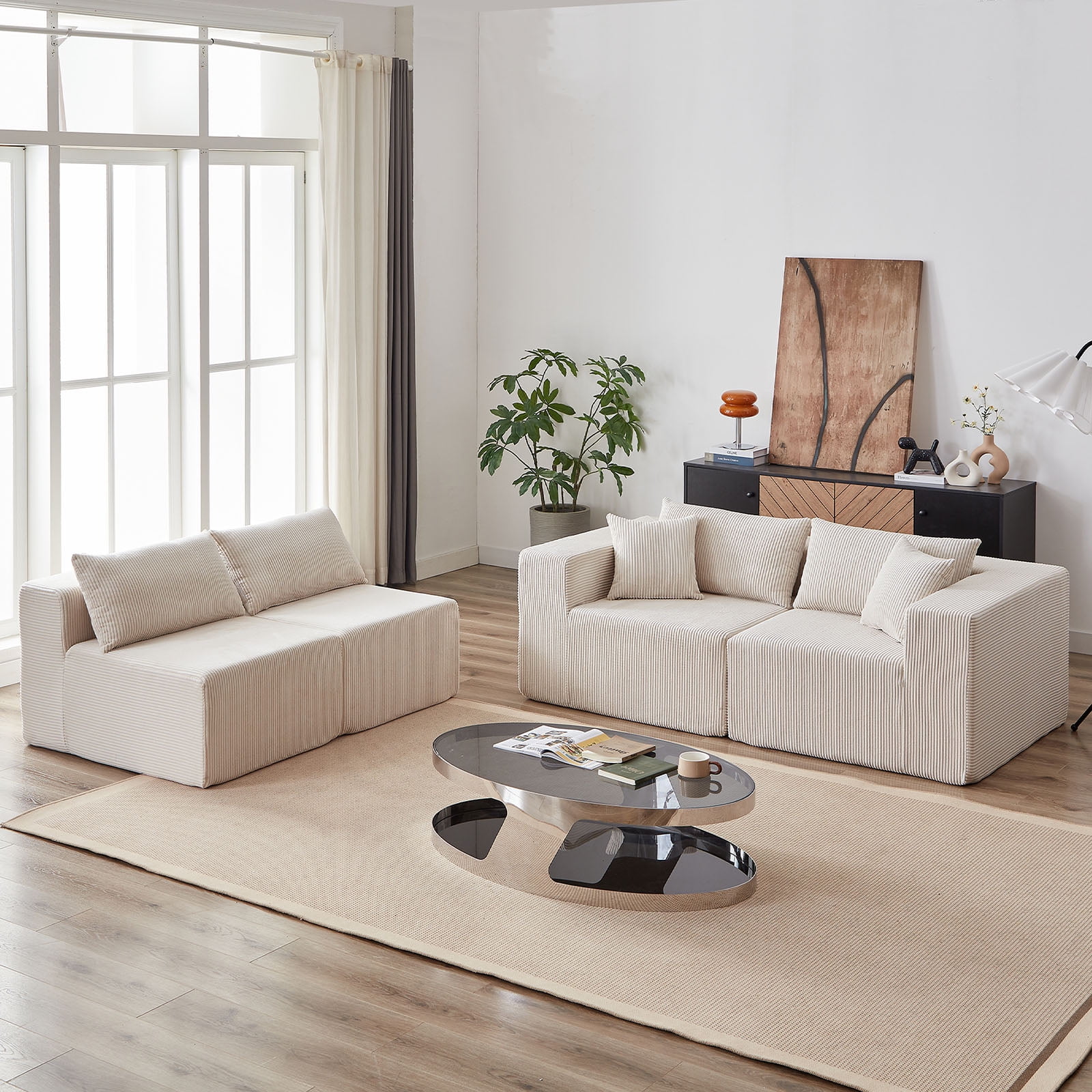 104-Inch Corduroy Modular L Shaped Sectional Sofa,Luxury Floor Couch Set,Upholstered Indoor Furniture,Foam-Filled Compressed Sofa for Living Room,Bedroom,4 PC Free Combination ? - Image 11