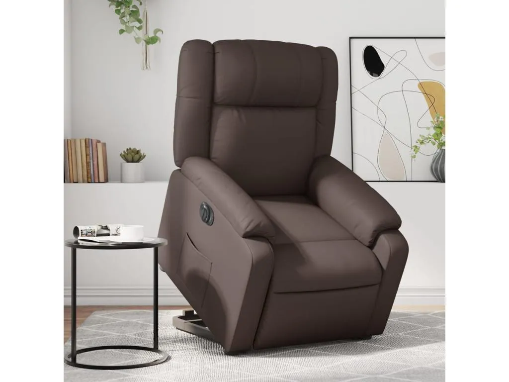 Sillón reclinable elevable eléctrico de cuero sintético marrón