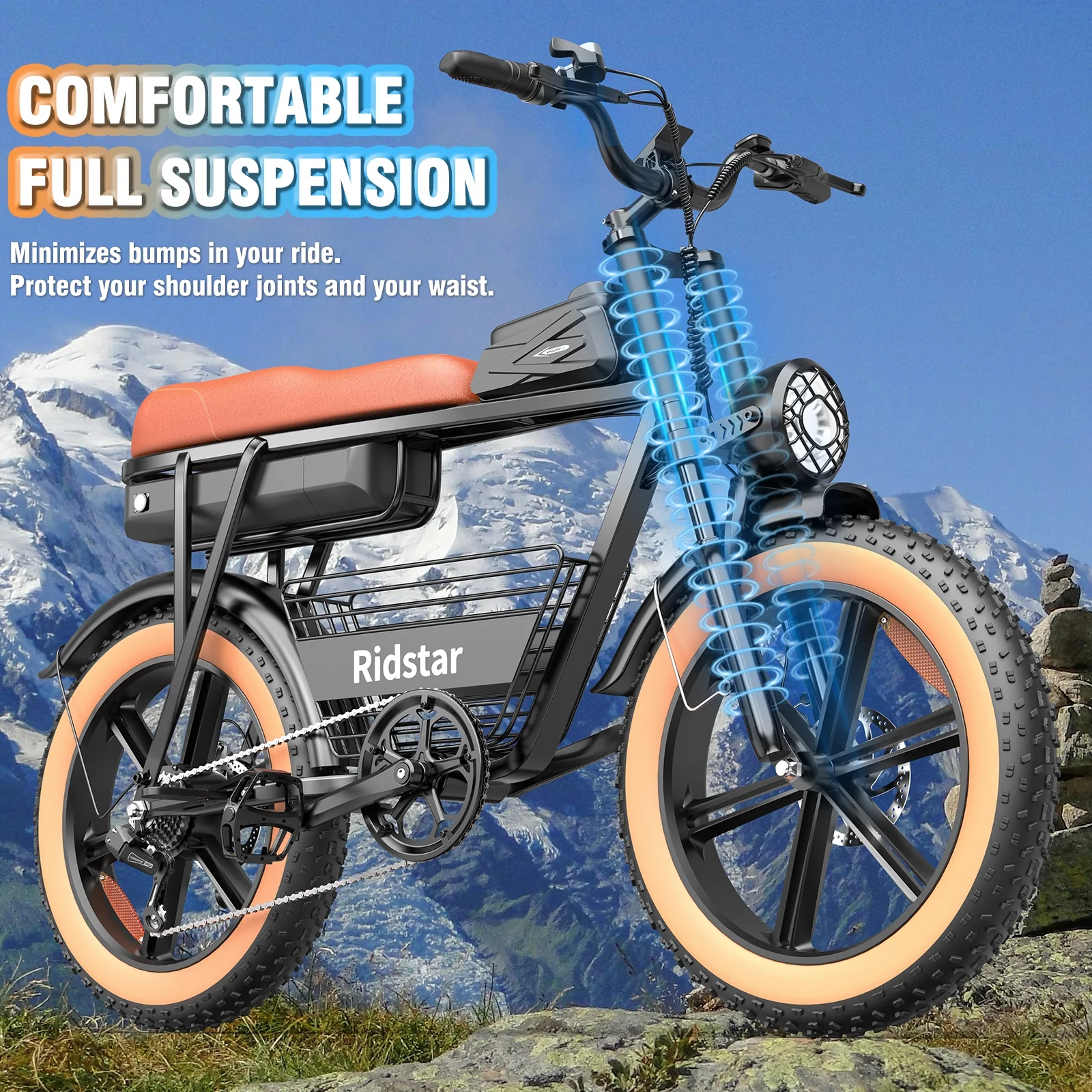 Ridstar 1500W Electric Bike for Adults,33MPH 48V 20Ah Electric Bicycle ,20" Fat Tire Full Suspension Mountain Bike UL2849 - Image 14