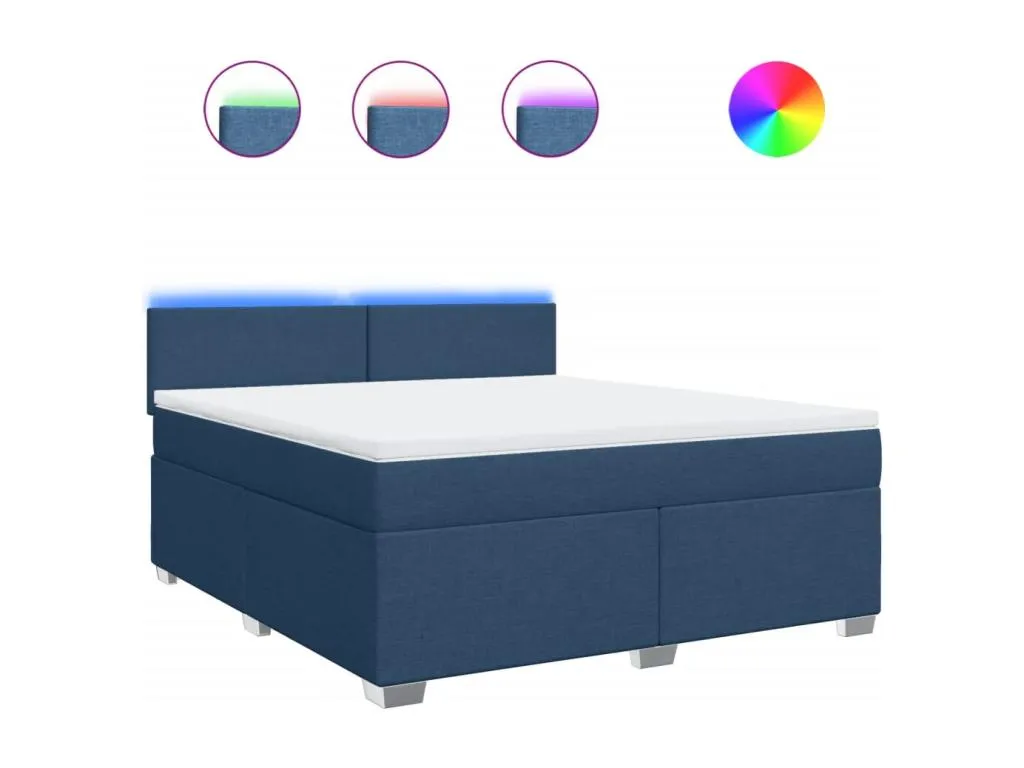 Cama box spring con colchón tela azul 180x200 cm uiq3520160