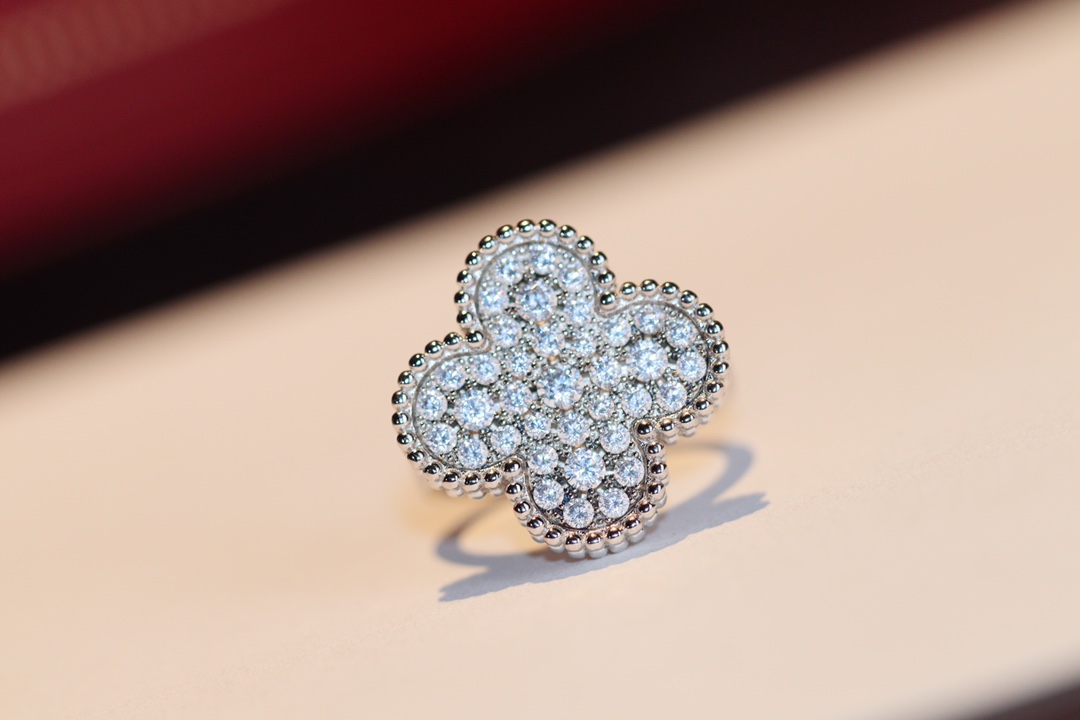 VCA Full Diamond Silver Magic Alhambra Ring - Original Replica Club