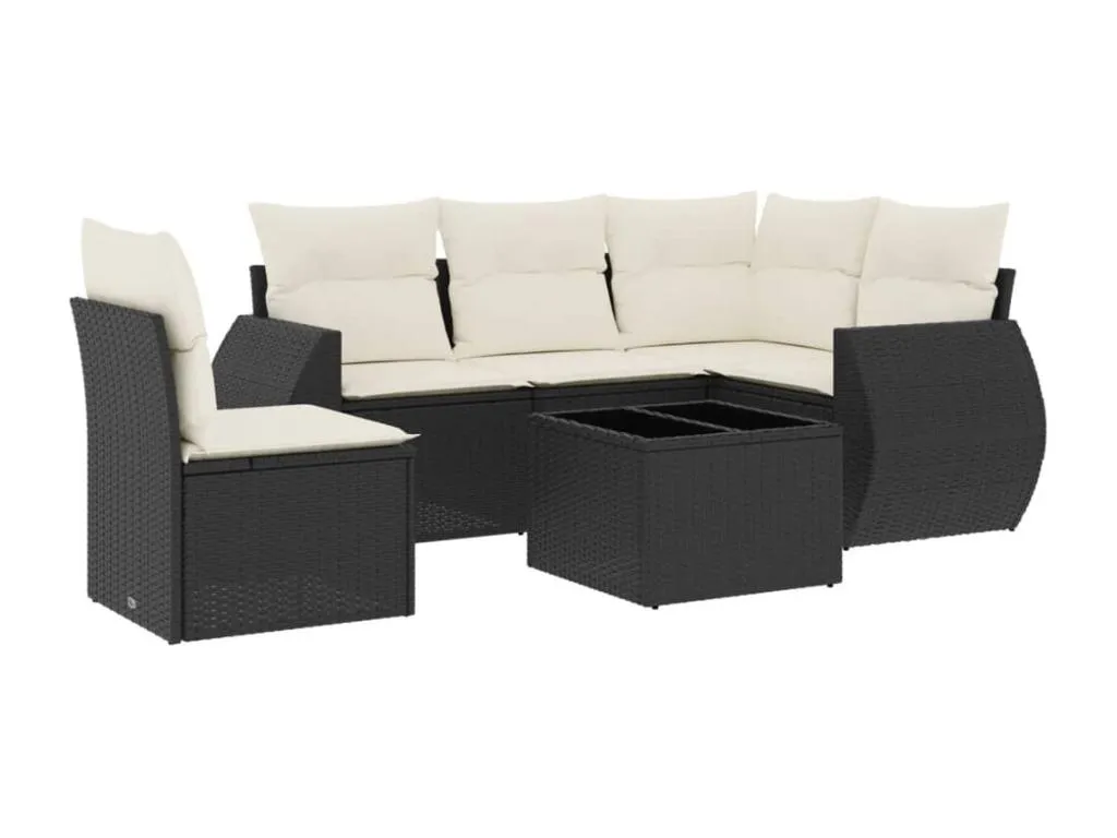 Set de sofás de jardín 6 piezas y cojines ratán sintético negro FYVC86798
