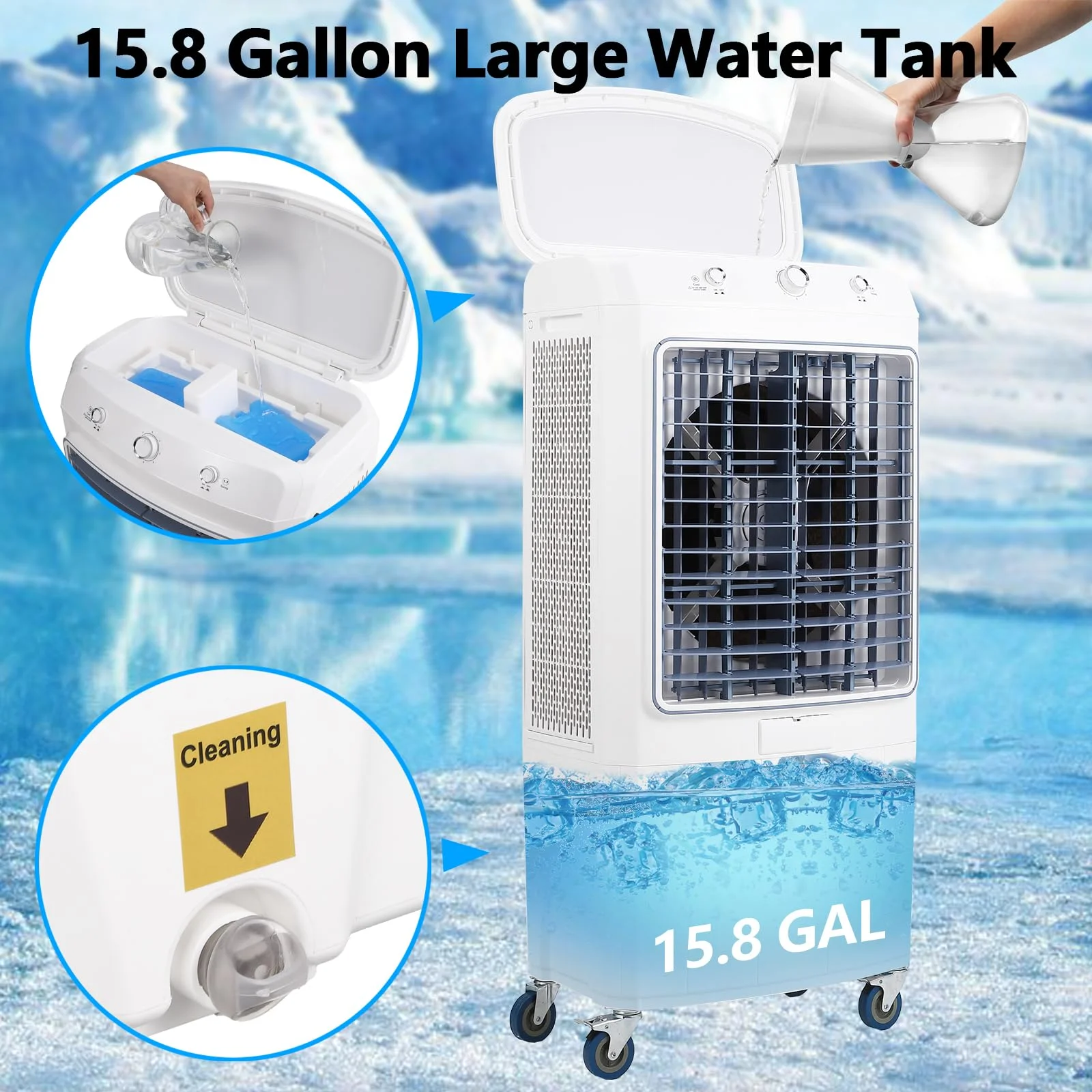 Garvee Air Coolers For Home Quiet,Evaporative Air Cooler 4100 CFM Swamp Cooler Air Conditioner with Remote Control and 4 Ice Packs, 3 Modes & Wind Speeds for Outdoor, Indoor, Garage, 15.8 Gallons - Image 4