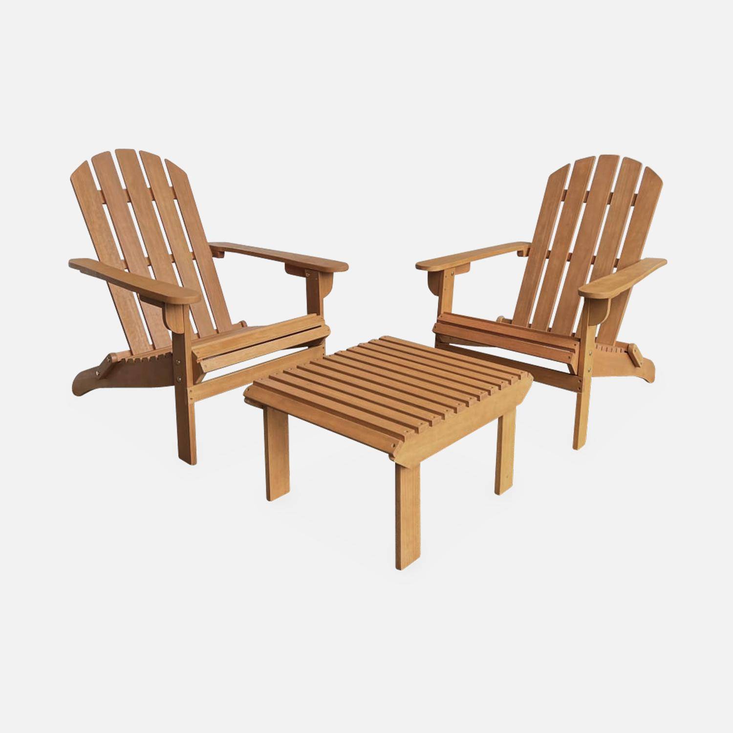 Adirondack Salamanca x2 + Mesa/reposapiés - 2 sillones de madera con reposapiés