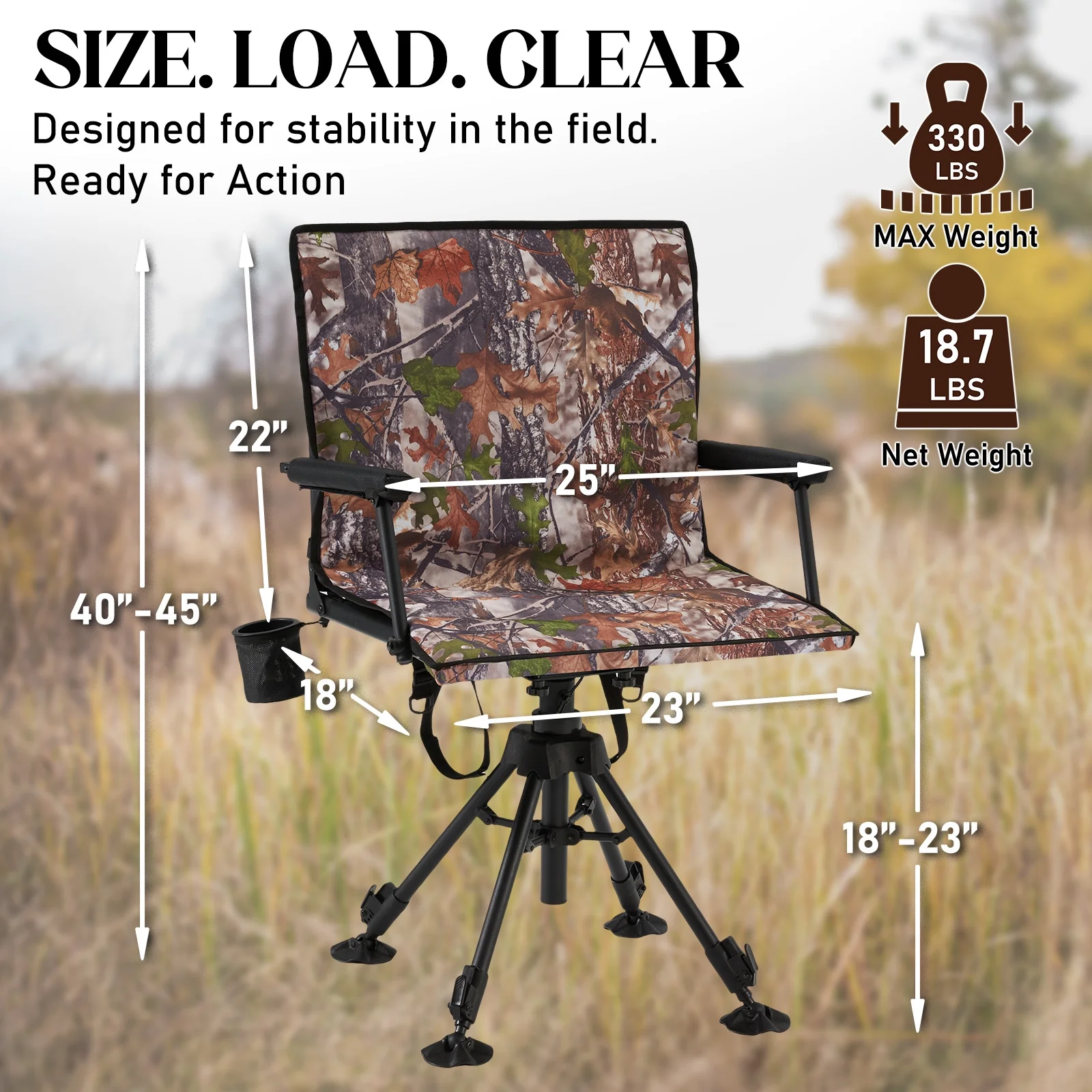 Danrelax 360- Silent Camo Hunting Blind Chair, Armrests, Side Pouch, Telescopic Legs - Image 10