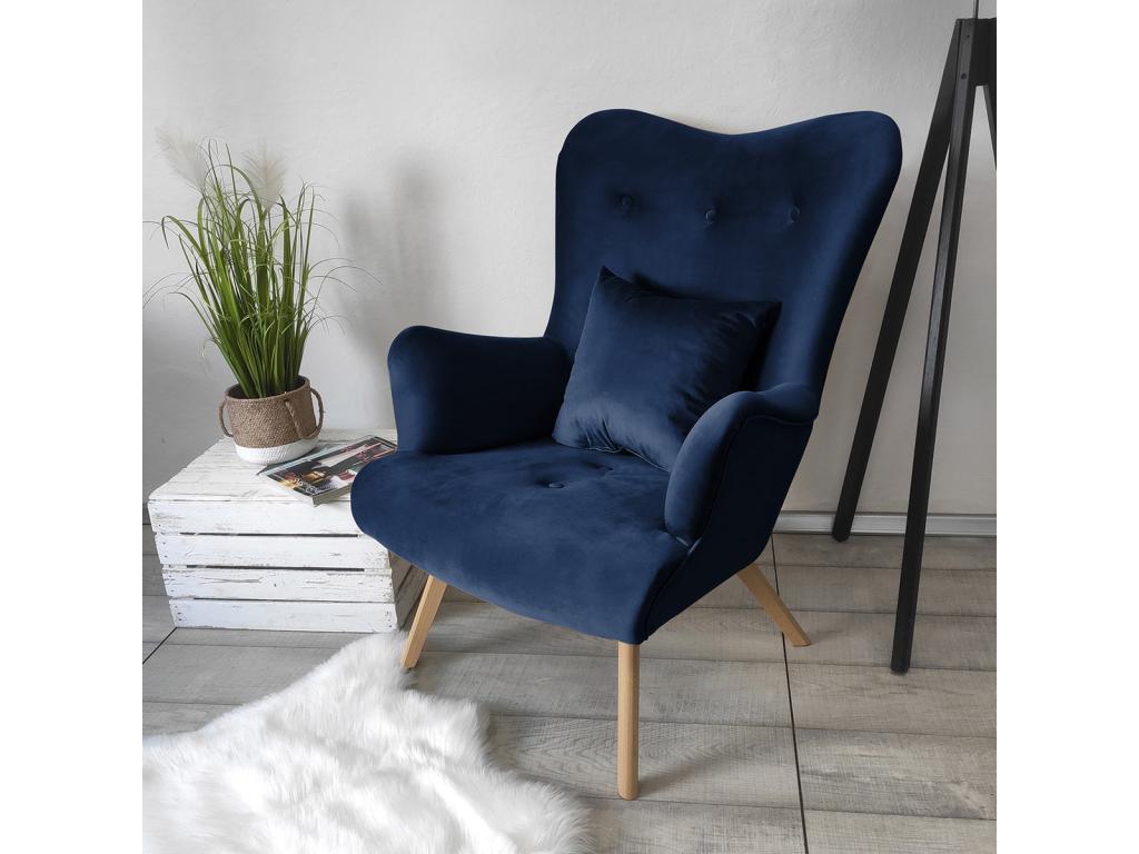Sillón Cozetiq 102 - Azul - 100x76x90cm - Tapiz - Patas Madera