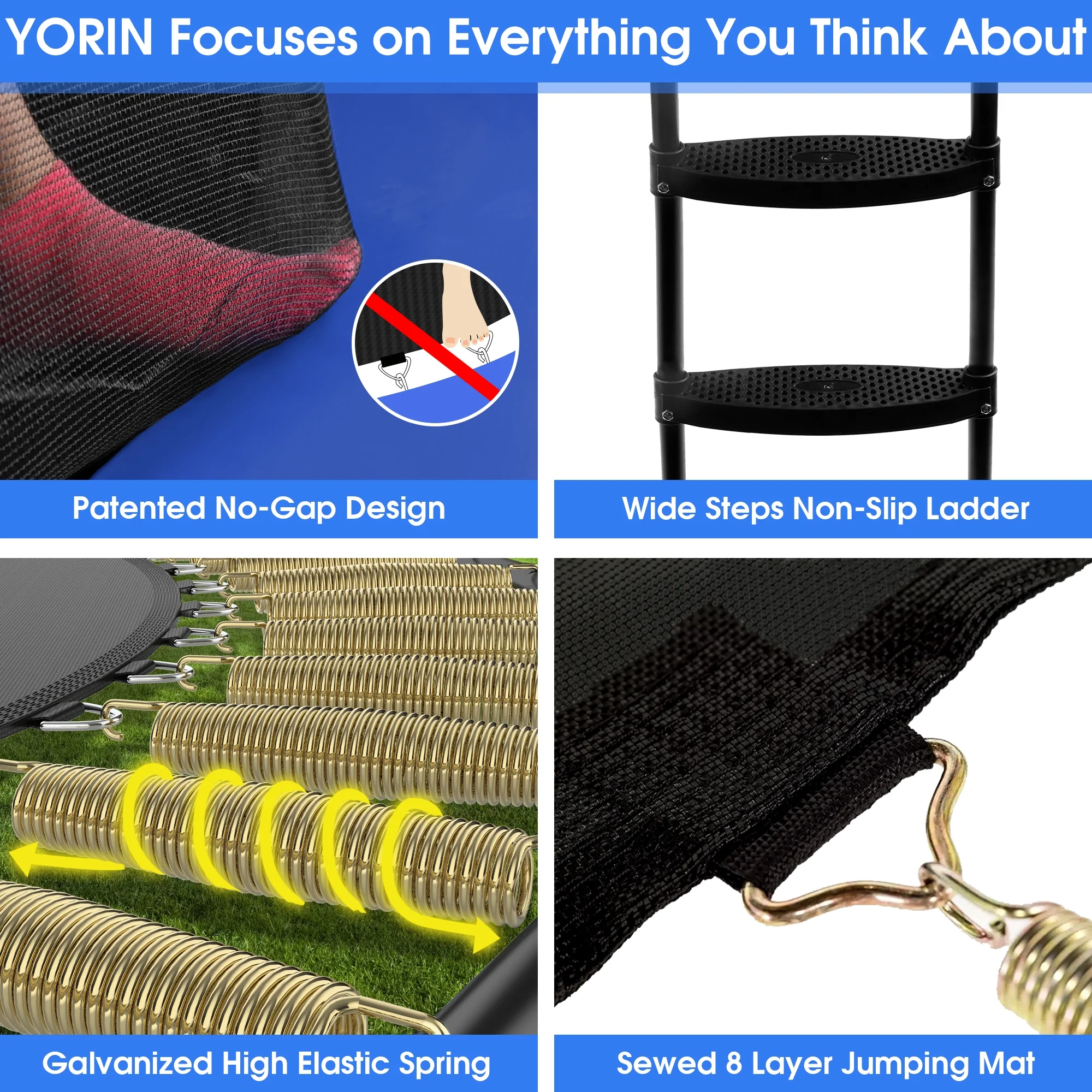 YORIN Trampoline with Trampoline Light, 1200LBS 12FT Trampoline for 5-6 Kids Adults, Recreational Trampoline with Basketball Hoop, Ladder, Galvanized Outdoor Heavy Duty Trampoline - Image 5
