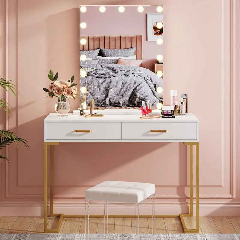 Modern Computer Desk with 2 Drawers - Stylish Study Writing Table with Storage for Home Office