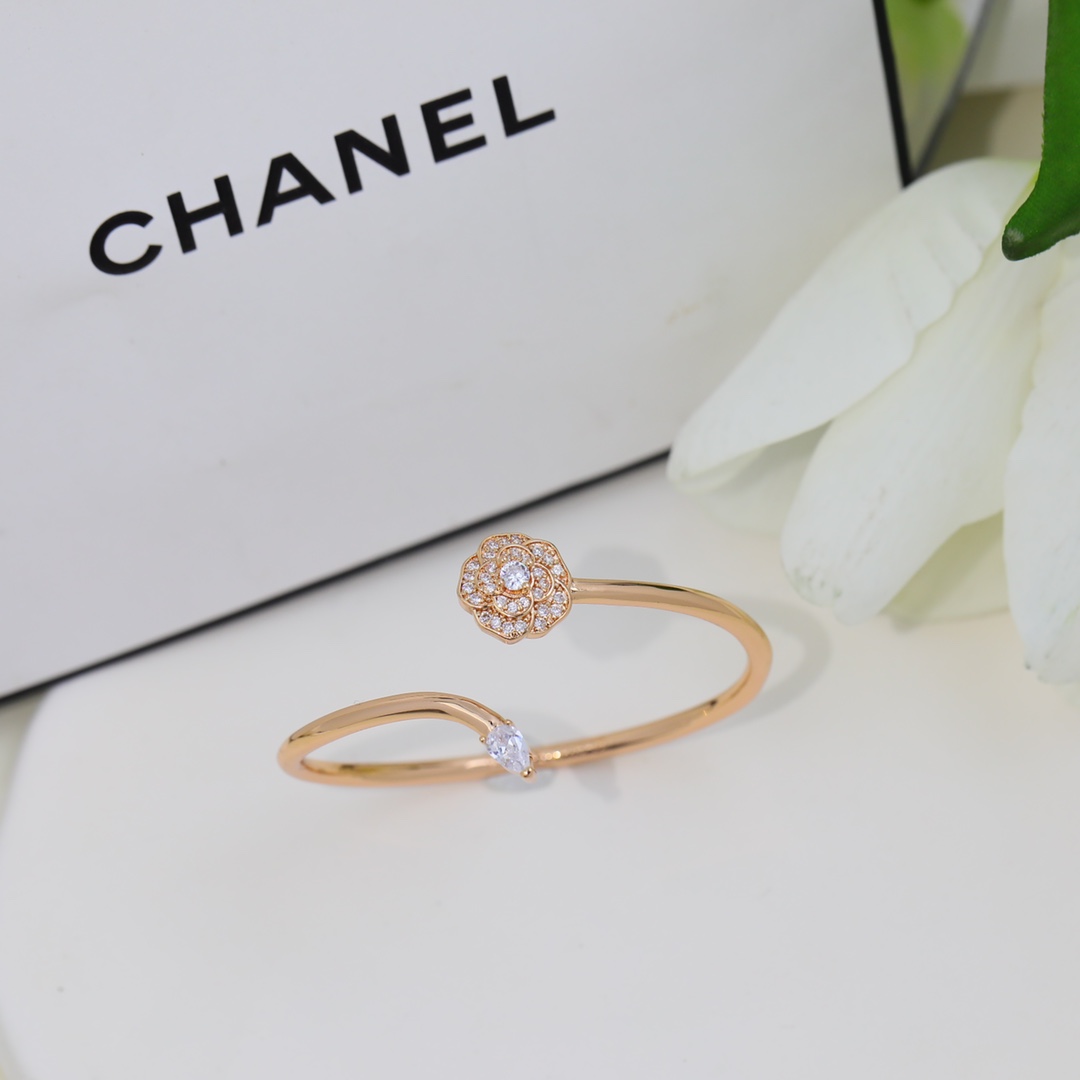 Dainty Chanel Camellia Cuff Bangle Bracelet - Original Replica Club