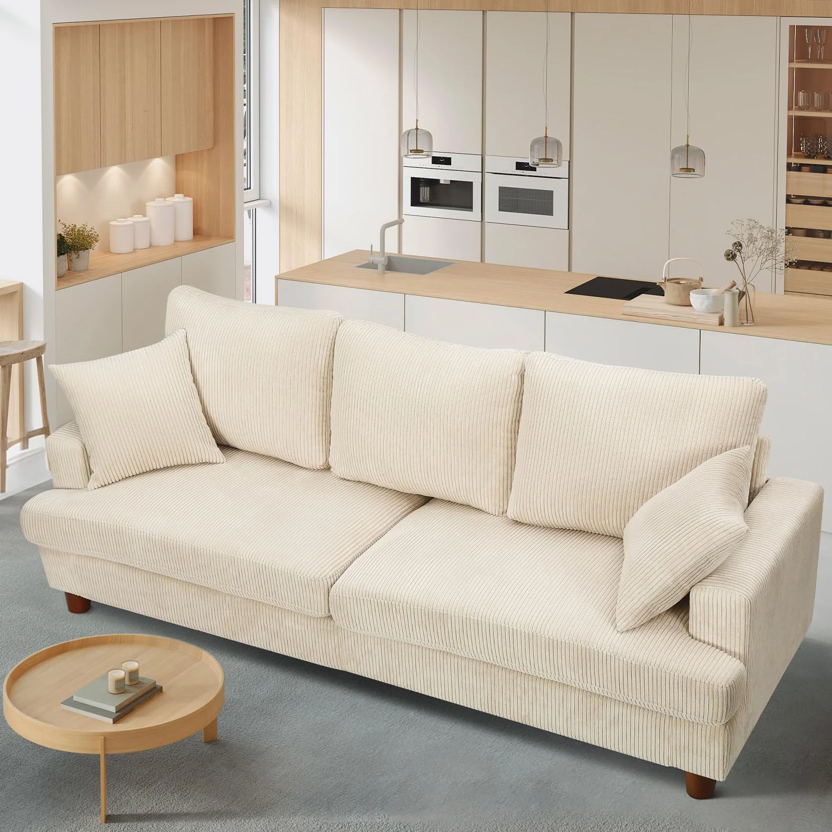 87" Corduroy Sofa,3 Seater Sofa with Extra Deep Seats,Neche Comfy Upholstered Couch for Living Room,2 Pillows,Green - Image 13