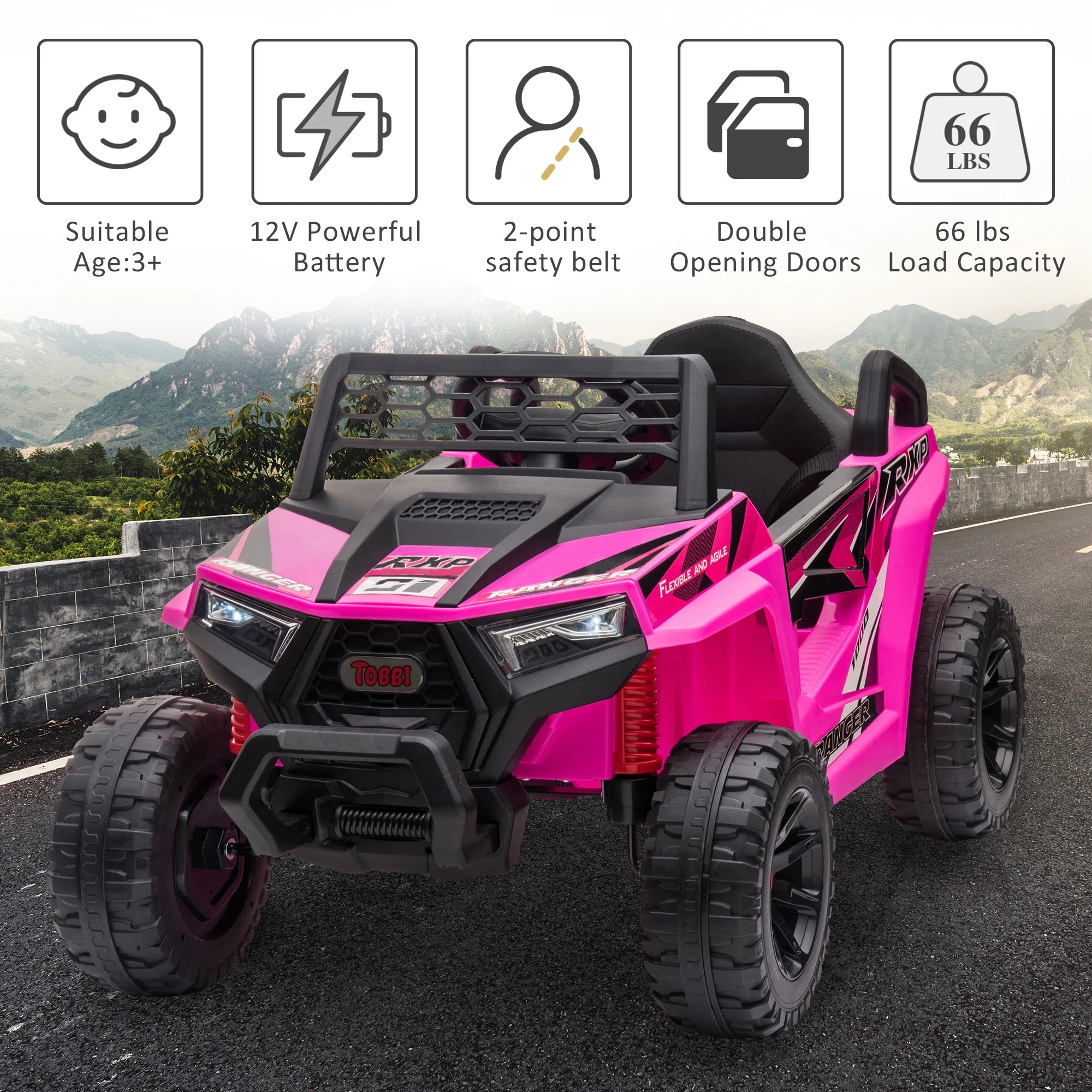 TOBBI 12V Kids Electric off-Road UTV Truck Car Battery Powered Ride on Toys for Girls with LED Headlights, Music, Horn - Image 4