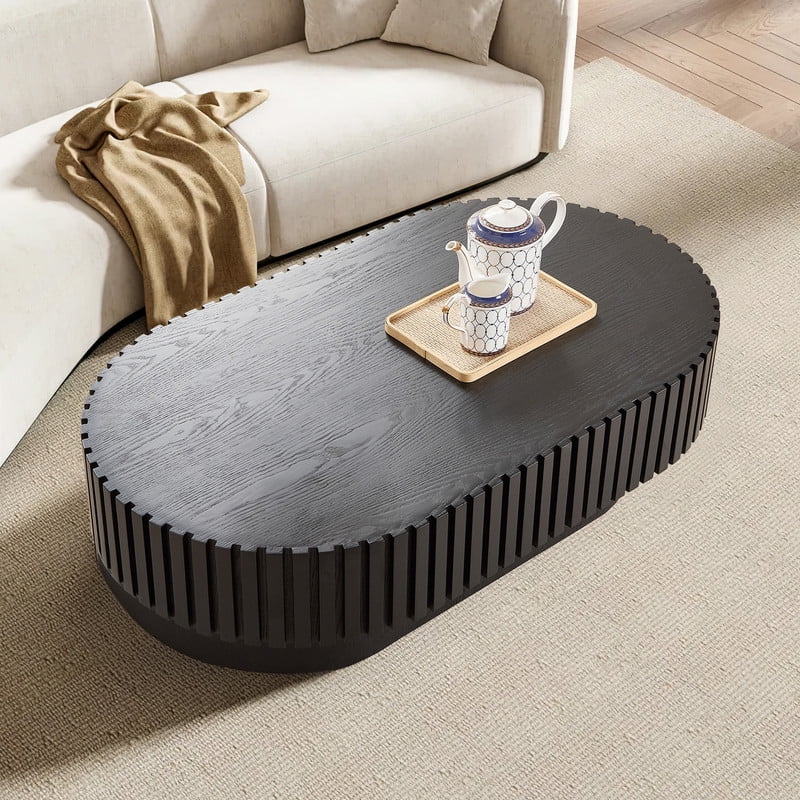 FFH 43.7 inch Oval Coffee Table for Living Room,Handcraft Rustic Corner Coffee Table Nature Wood Relief Sturdy Pedestal for Apartmen,Side Table Centre Table,Nature Wood - Image 94