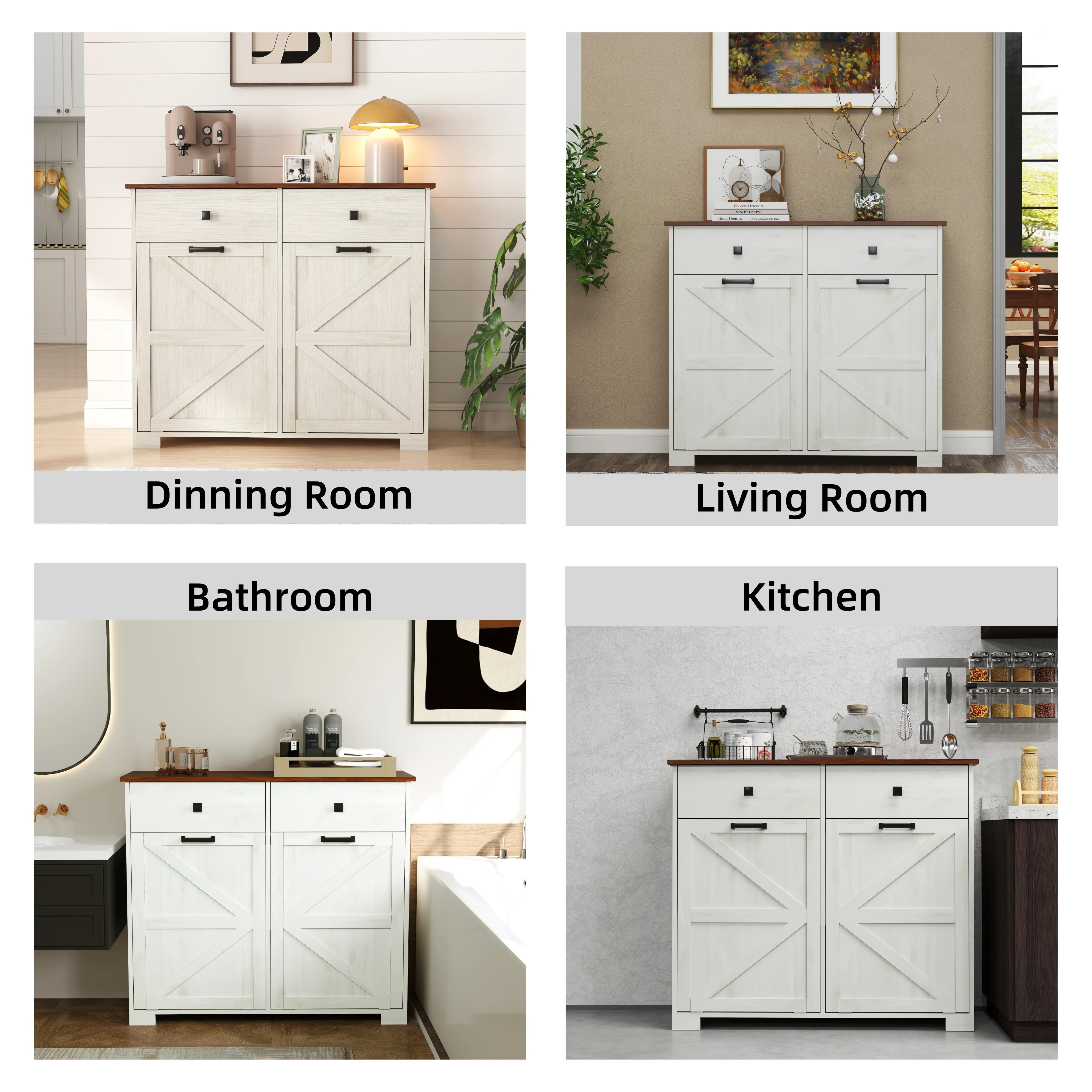 TrumanPick 61"H Large Buffet Sideboard Cabinet, TV Cabinet, Kitchen Pantry for Dining Room, Living Room, 61.3''L x 15''W x 29.8''H, White/Walnut - Image 51