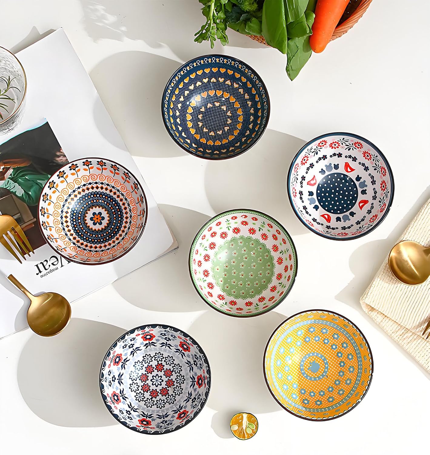 Rice Bowls 10oz, Japanese Style Bowls Set of 6 with Gift Box - Ceramic Bowls for Soup, Dessert, Ice Cream, Snack - Kitchen Gifts for Women Christmas Gift