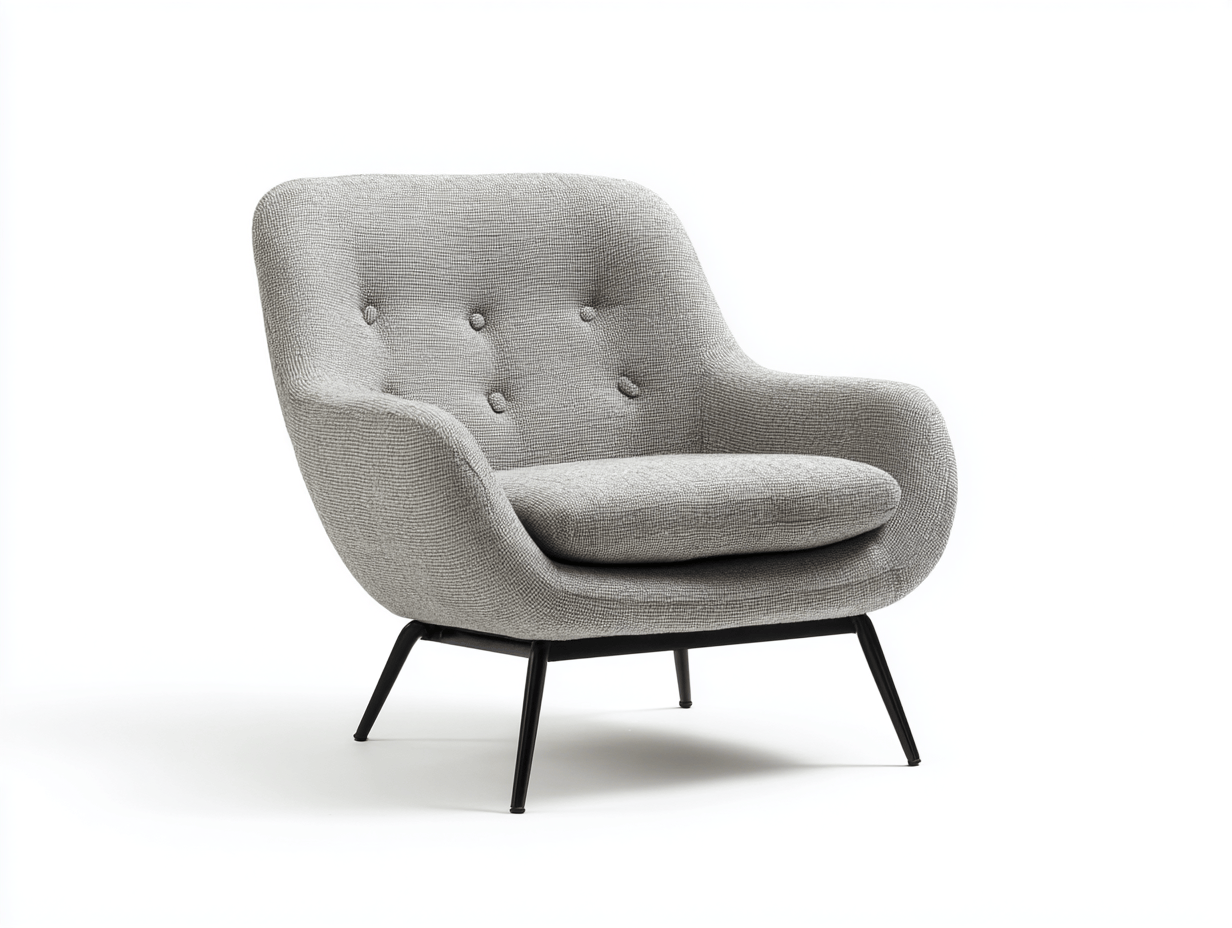 Sillón de tela gris claro con estructura metálica negra – moderno y cómodo 70x80x85 cm