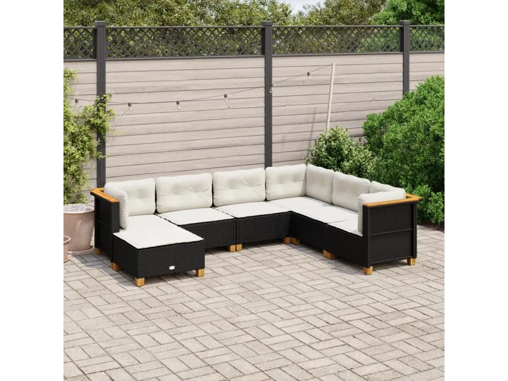 Set de sofás de jardín 7 pzas con cojines ratán sintético negro