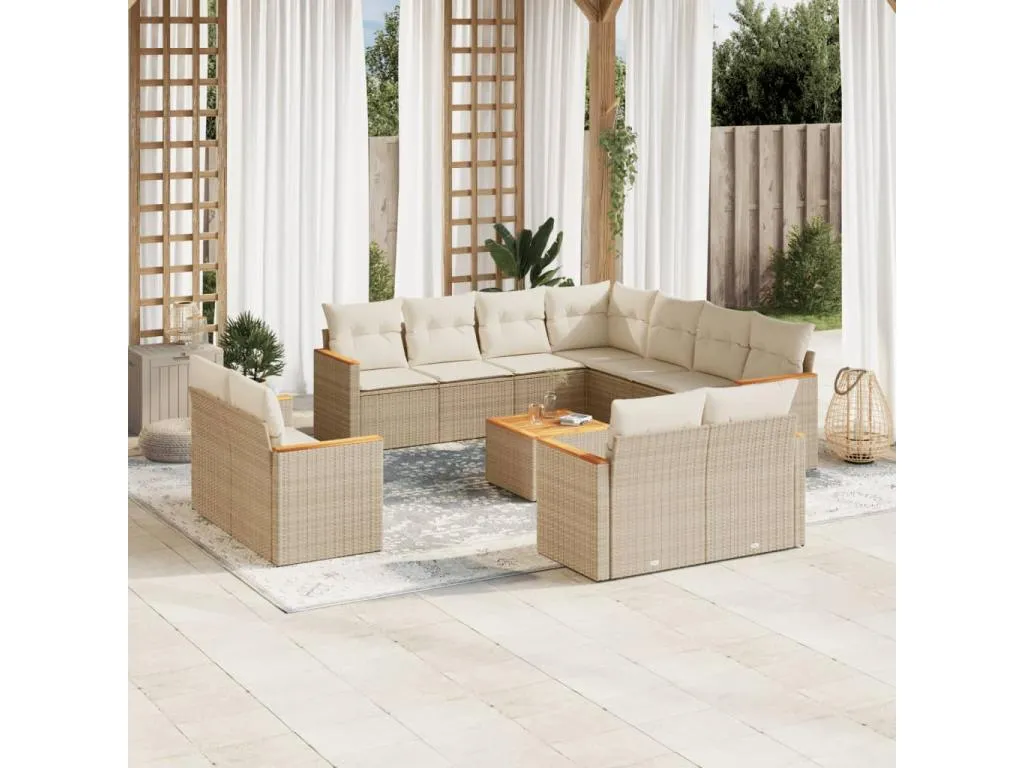 Set de sofás de jardín 12 pzas y cojines ratán sintético marrón