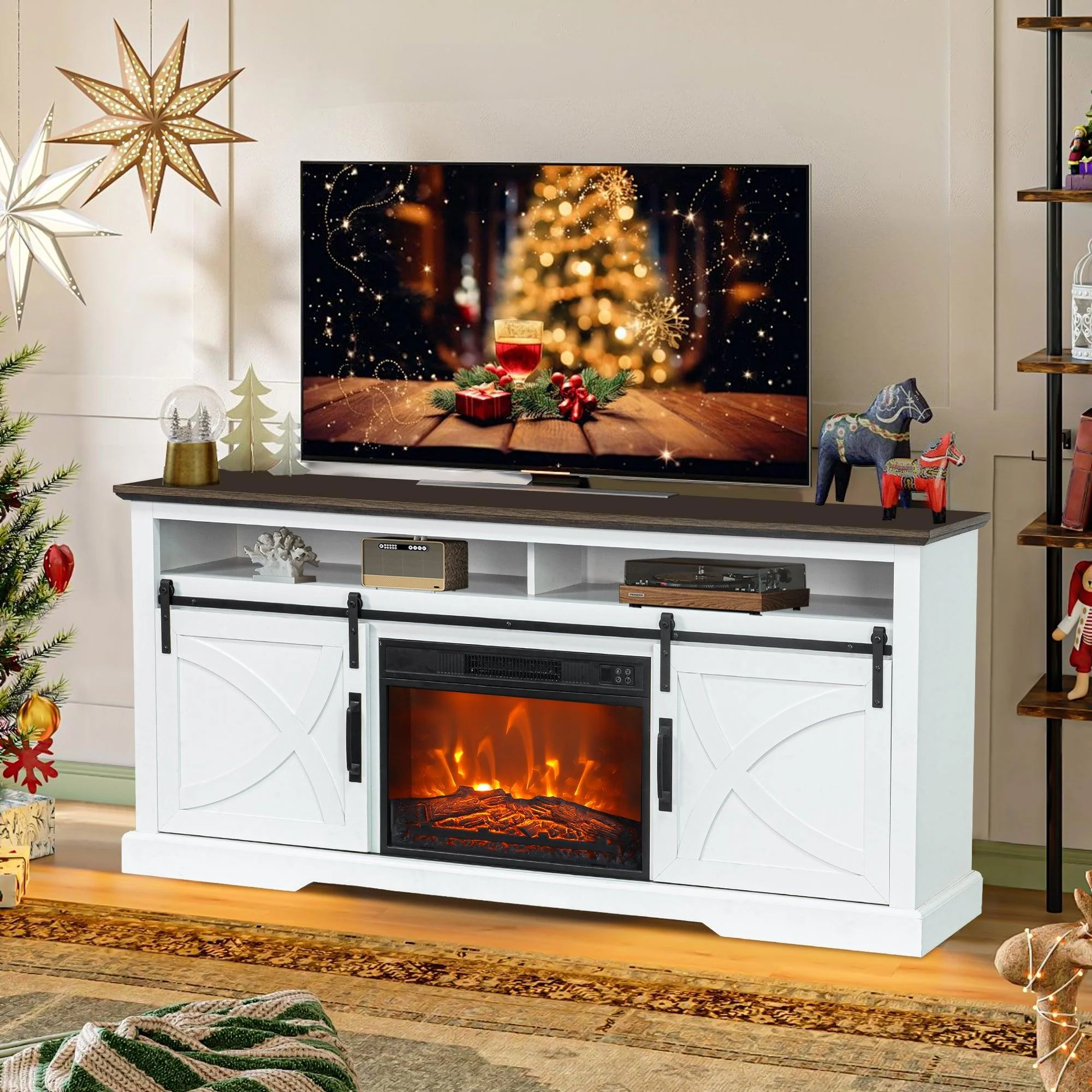 WAYFAIR 68 Farmhouse TV Stand With 23 Insert Opening Electric Fireplace