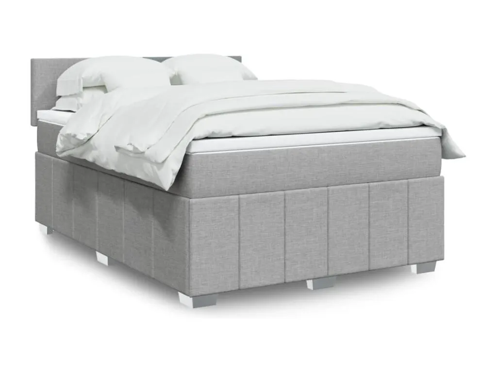 Cama box spring con colchón tela gris claro 140x190 cm qfg3522146