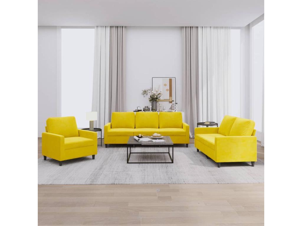 Juego de sofás con cojines 3 piezas terciopelo amarillo