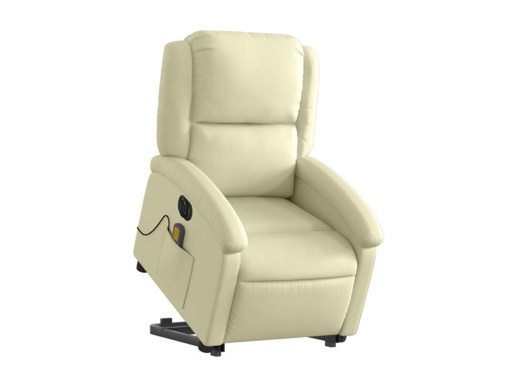 Sillón reclinable masaje eléctrico de pie cuero auténtico crema