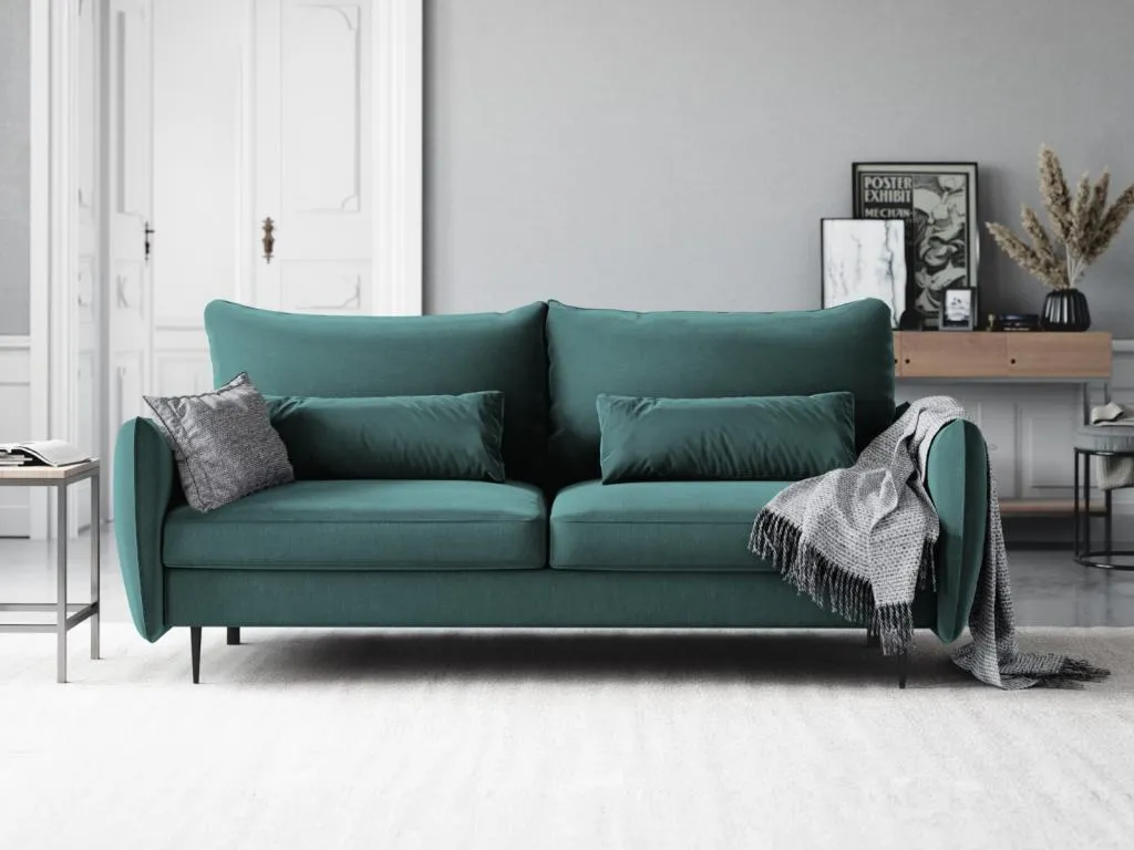 Hogarsens - Sofá cama con baúl de almacenaje Hogarsens 3 plazas de terciopelo petróleo - 222x105x90cm